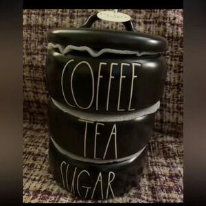 Rae Dunn Bkack/White COFFEE TEA and SUGAR Canisters